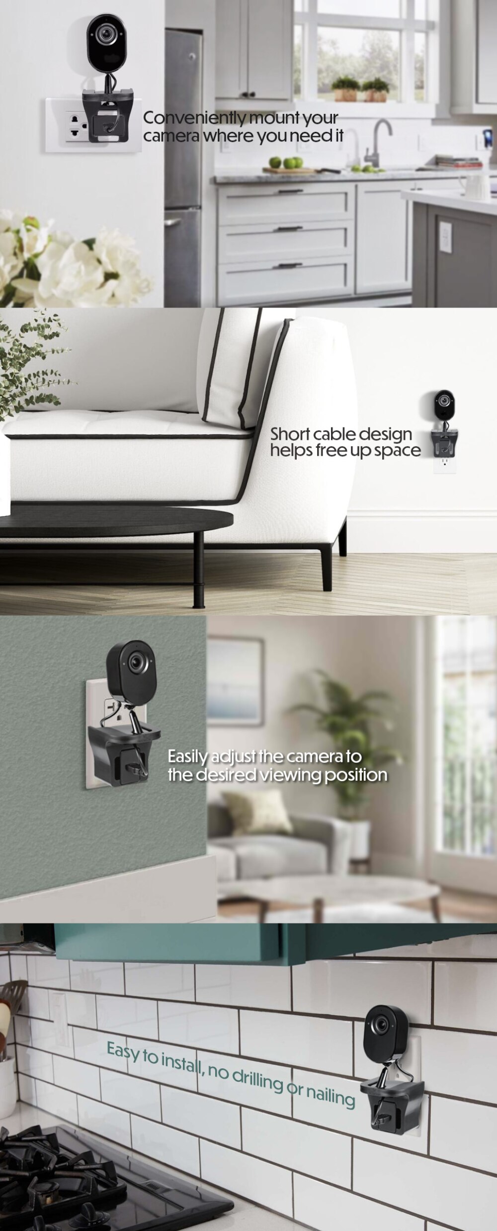 Wasserstein AC Outlet Mount for Arlo Essential Indoor Camera Flexible